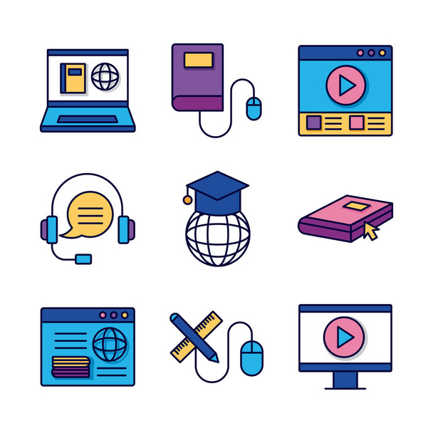 bundle of education online set icons - Vector, Image