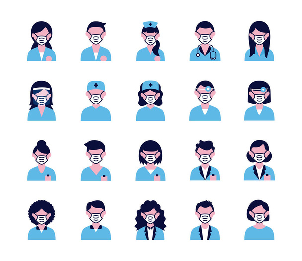 группа людей и врачей в медицинских масках
 - Вектор,изображение