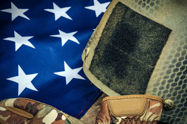 Military ammunition on US flag close up - Photo, Image