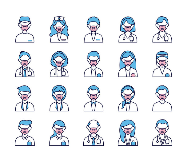 group of people and doctors wearing medical masks - Vector, Image