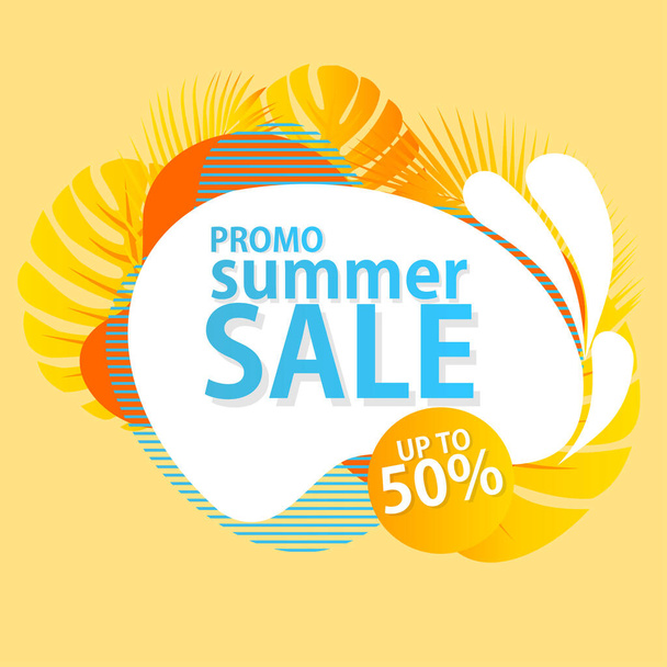 poster summer sale vector illustration with palm leaf for social media post promotion and advertisement - Vector, Image