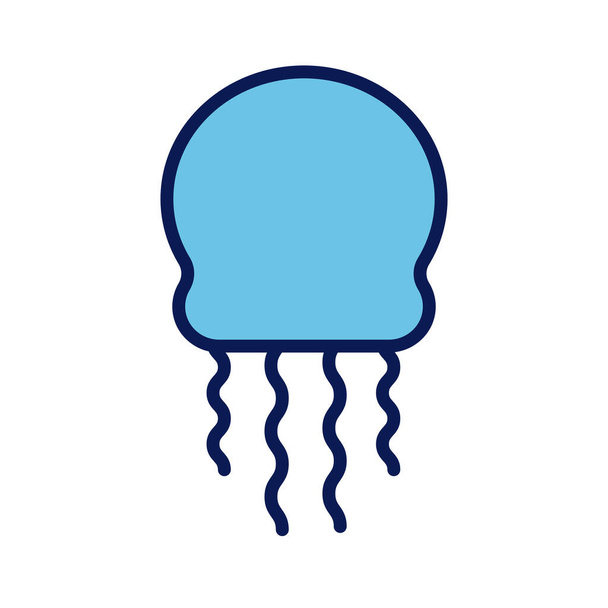 jellyfish sea animal line and fill style icon - Vetor, Imagem