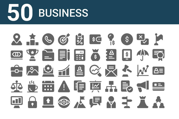 conjunto de 50 ícones de negócios. delinear ícones de linha fina, tais como parceria, gráfico de crescimento, lei, portfólio, nota, classificação, análise de dados, carteira, configuração, gráfico de crescimento
 - Vetor, Imagem