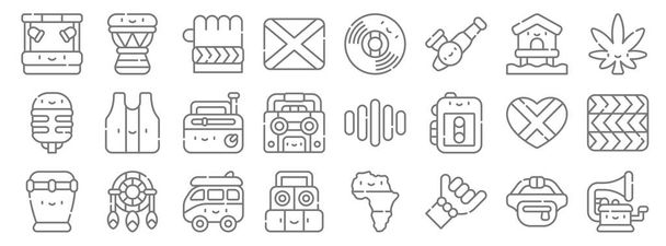 reggae line icons. linear set. quality vector line set such as gramophone, hang loose hand, sound system, bongo, jamaica, old radio, weed, vinyl record, djembe - Vector, Image