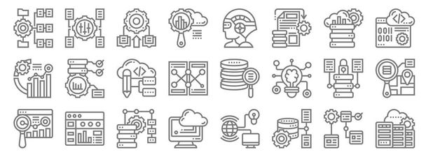 data analytics line icons. linear set. quality vector line set such as data center, database storage, cloud computing, web analytics, data security, programing, coding, artificial intelligence, - Vector, Image