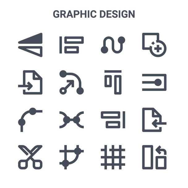 conjunto de 16 iconos de línea vectorial de concepto de diseño gráfico. 64x64 iconos de trazo delgado como alinear, exportar archivo, nodo, alinear, nodo, girar, cuadrícula, alinear, unir
 - Vector, Imagen