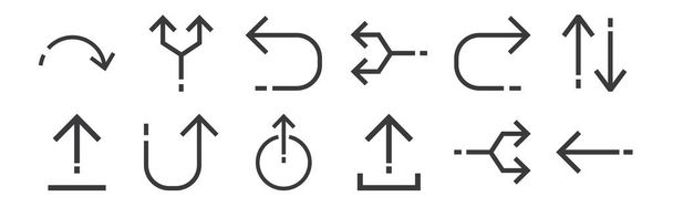 12 conjunto de flechas lineales iconos. iconos delgados como flecha izquierda, subir el archivo, volver, volver, volver, unión para web, móvil
 - Vector, Imagen