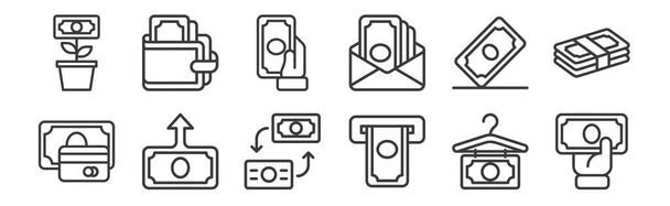 12 set of linear money icons. thin outline icons such as pay, money withdrawal, deposit, money, payment, wallet for web, mobile - Vector, Image