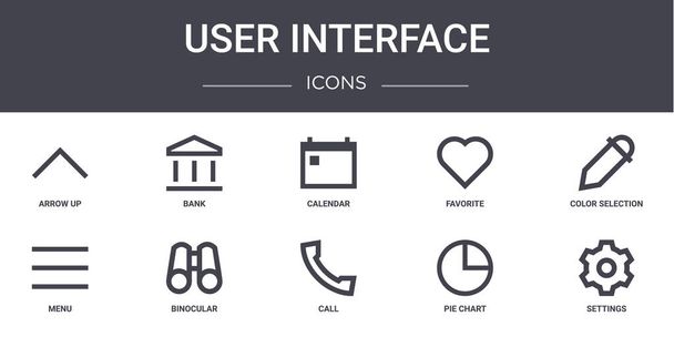 user interface concept line icons set. contains icons usable for web, logo, ui/ux such as bank, favorite, menu, call, pie chart, settings, color selection, calendar - Vector, Image