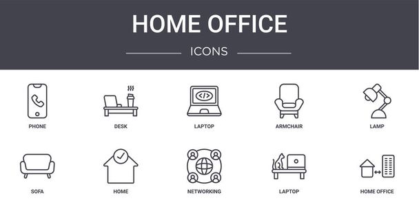 home office concept line icons set. contains icons usable for web, logo, ui/ux such as desk, armchair, sofa, networking, laptop, home office, lamp, laptop - Vector, Image