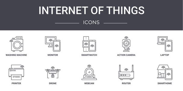 internet des objets concept ligne icônes ensemble. contient des icônes utilisables pour le web, logo, ui / ux tels que moniteur, caméra d'action, imprimante, webcam, routeur, smarthome, ordinateur portable, smartwatch - Vecteur, image