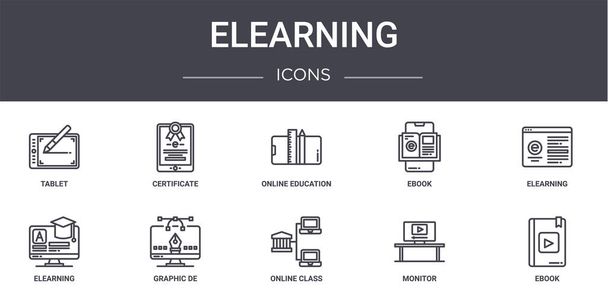 elearning concept line icons set. obsahuje ikony použitelné pro web, logo, ui / ux, jako je certifikát, ebook, elearning, online třída, monitor, ebook, elearning, on-line vzdělávání - Vektor, obrázek