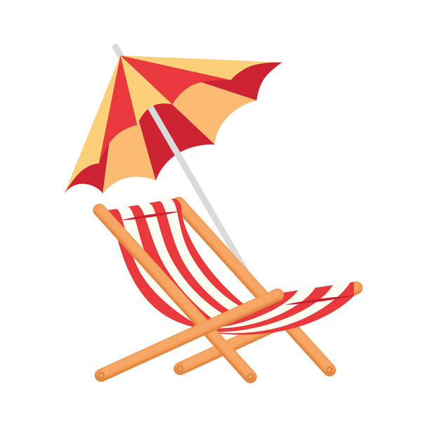 Strandkorb und Sonnenschirm auf weißem Hintergrund - Vektor, Bild
