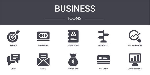 set di icone della linea di business concept. contiene icone utilizzabili per web, logo, ui / ux come banconote, guidepost, chat, money bag, cit card, growth chart, analisi dati, rubrica - Vettoriali, immagini