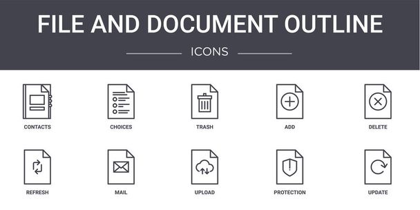 arquivo e documento delinear ícones de linha conceito definido. contém ícones utilizáveis para web, logotipo, ui / ux, tais como escolhas, adicionar, atualizar, upload, proteção, atualização, excluir, lixo
 - Vetor, Imagem
