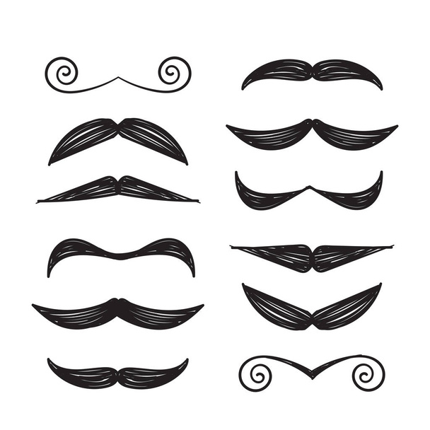 hand drawn mustache icon illustration doodle style vector - Vetor, Imagem