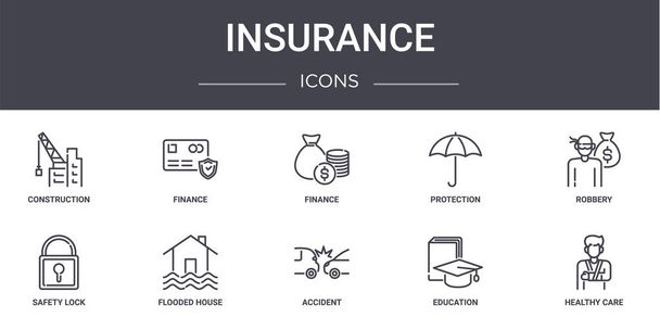 insurance concept line icons set. contains icons usable for web, logo, ui/ux such as finance, protection, safety lock, accident, education, healthy care, robbery, finance - Vector, Image
