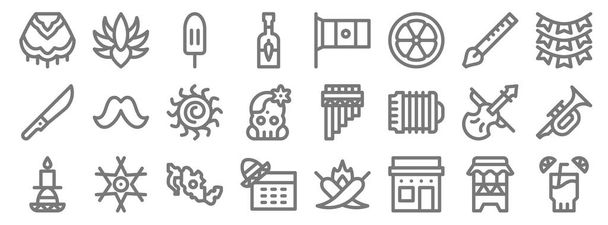 cinco de mayo line icons. linear set. quality vector line set such as tequila, house, cinco de mayo, candle, violin, sun, garland, mexican flag, agave - Vector, Image