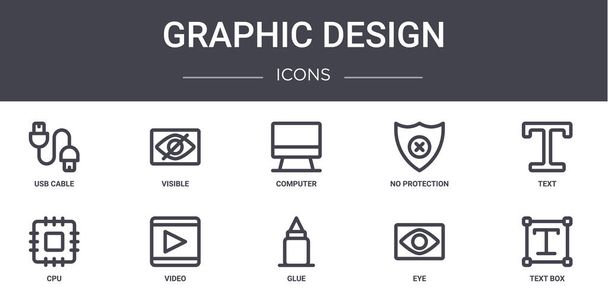 Grafik-Design-Konzept Linie Symbole gesetzt. enthält Symbole für Web, Logo, UI / UX wie sichtbar, kein Schutz, CPU, Kleber, Auge, Textfeld, Text, Computer - Vektor, Bild