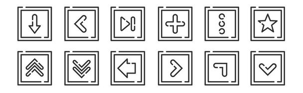 set of 12 thin outline icons such as down, next, down, more, next, back for web, mobile - Vector, Image
