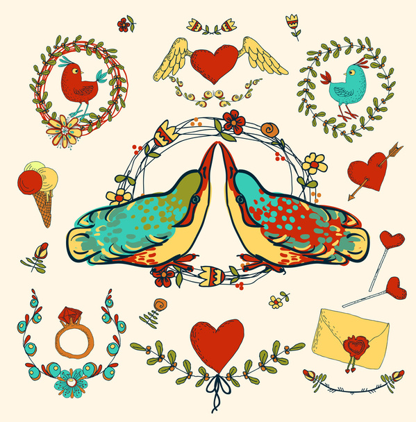 Molduras vintage e desenhado à mão elementos decorativos do amor
 - Vetor, Imagem