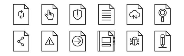 set of 12 thin outline icons such as edit, contacts, error, upload, protection, click for web, mobile - Vector, Image