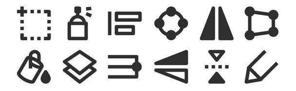 set di 12 icone sottili contorno come matita, capovolgere, strati, capovolgere, allineare, spruzzare per il web, mobile - Vettoriali, immagini