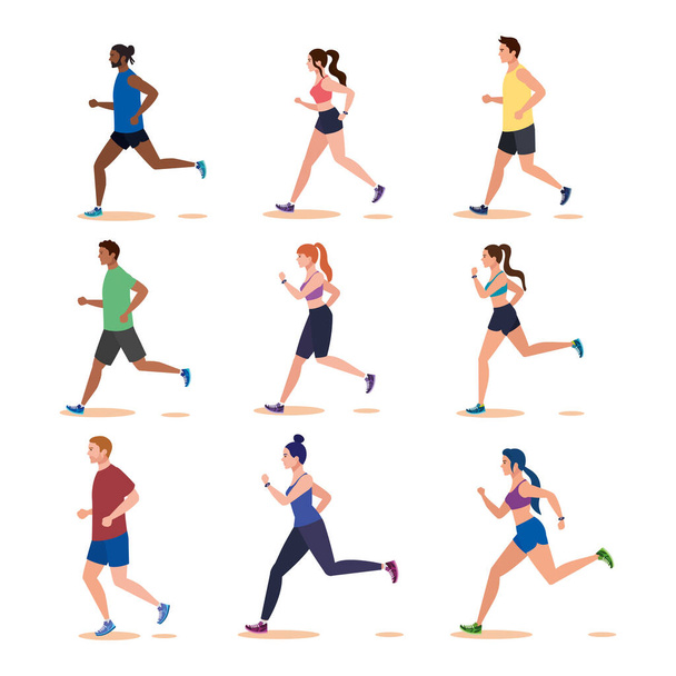 group people jogging, people running avatar characters - Vector, Image