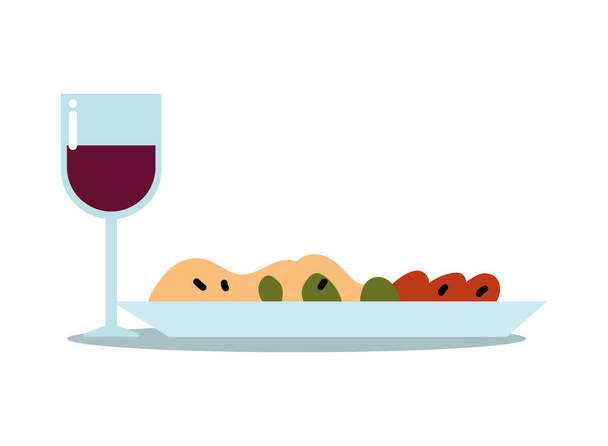 tasse de vin et la conception vectorielle de plaque alimentaire - Vecteur, image