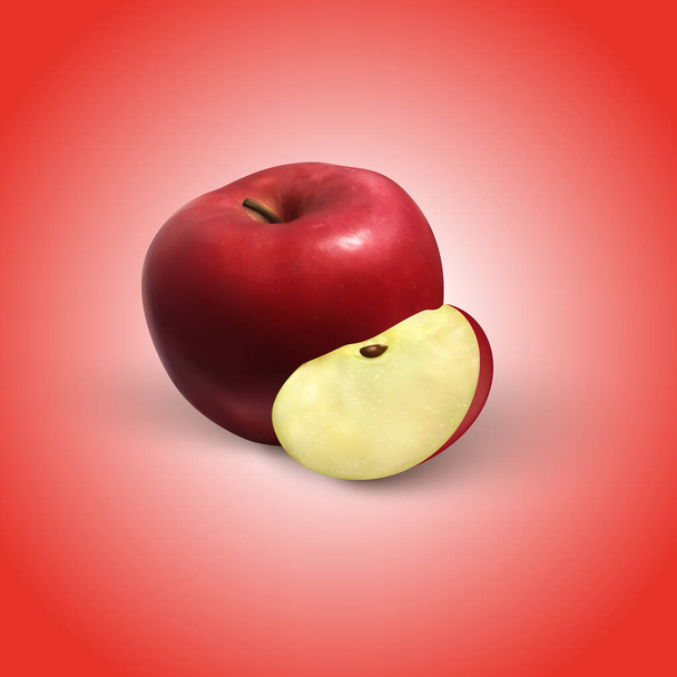 Gerçekçi kırmızı elma meyvesi arka planda izole edildi. Vektör illüstrasyonu - Vektör, Görsel