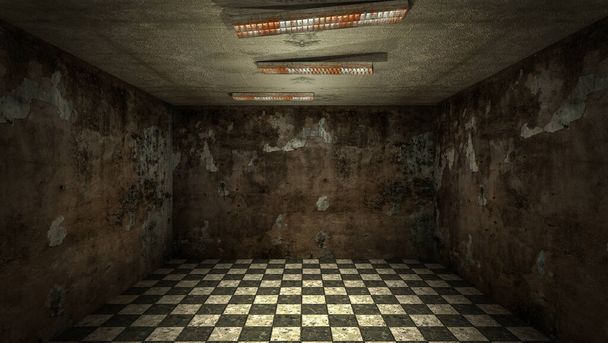 Il design degli interni di orrore e danni raccapriccianti stanza vuota., rendering 3D. - Foto, immagini