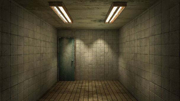 Projektowanie wnętrz horroru i straszne zniszczenia pusty pokój., renderowanie 3D. - Zdjęcie, obraz