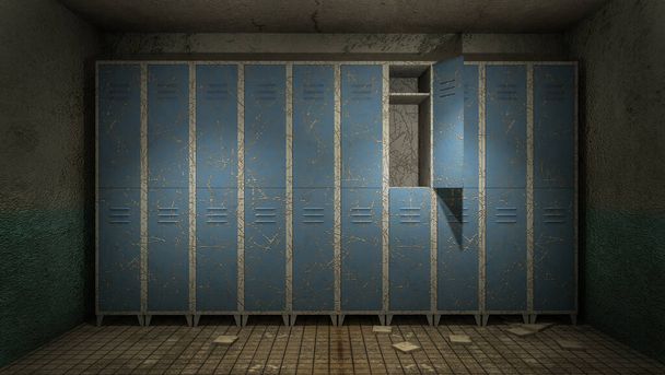 horror and creepy Locker room in the hospital with blood .3D rendering - Photo, Image