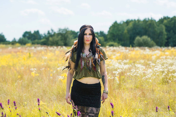 Bohemian feathers in womans look, accessorize for hair , fashion details for outfit - Photo, Image