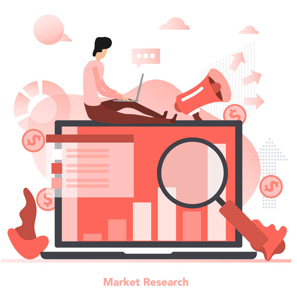 Square red concept of market research in flat style - Vector, Image