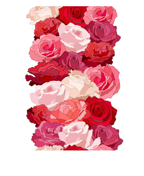 Zökkenőmentes minta rózsaszín rózsákkal. Virág háttér. Végtelen textúra a design, üdvözlőlapok, bejelentések, plakátok. Természetes vektor illusztráció textilnyomat, tapéta. Piros.  - Vektor, kép