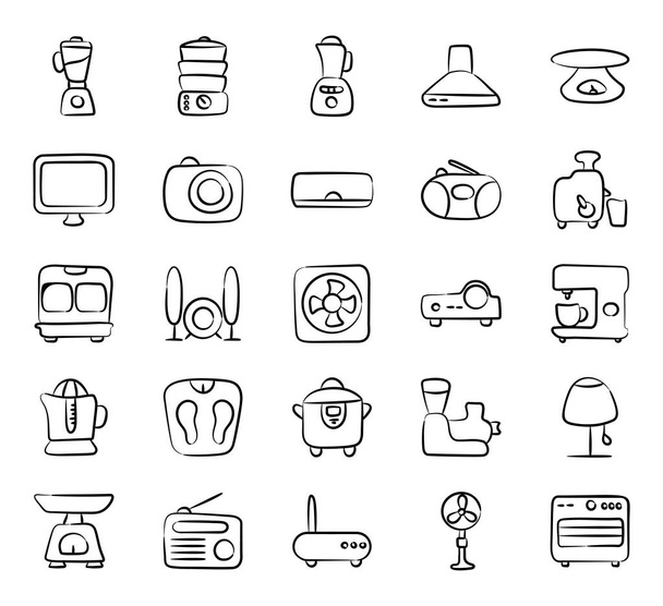 Home Appliances in Modern Doodle Style Pack  - Vector, afbeelding