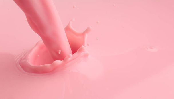 Verter de leite rosa fresco, close-up
 - Foto, Imagem