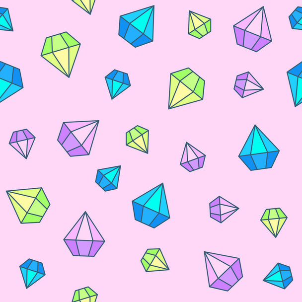 単色の背景に多面的な結晶を持つシームレスなパターン - ベクター画像