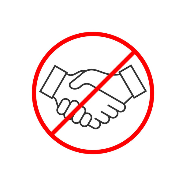No handshake line icon. Avoid touching hands and physical contact recommendation sign. Coronavirus, Covid-19 prevention measures. Black outline on white background. Vector illustration, flat, clip art - Vector, Image