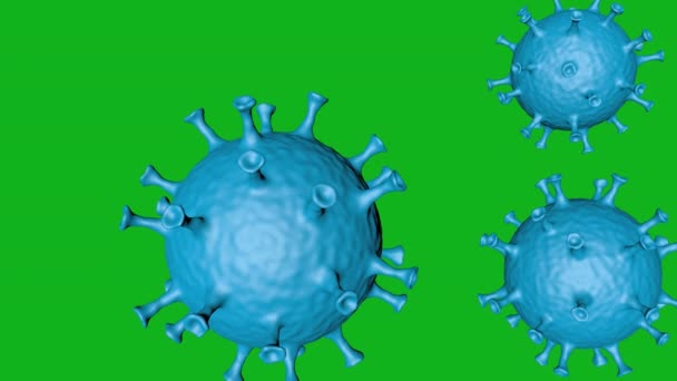 3Dウイルス細胞の概念。ウイルス性疾患の発生。細菌の抽象的な背景。Covidウイルス細胞を飛んでいます。4K上の緑の画面上のウイルスの現実的なアニメーション - 映像、動画