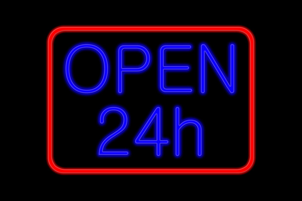 24 時間オープンのネオンサイン - 写真・画像