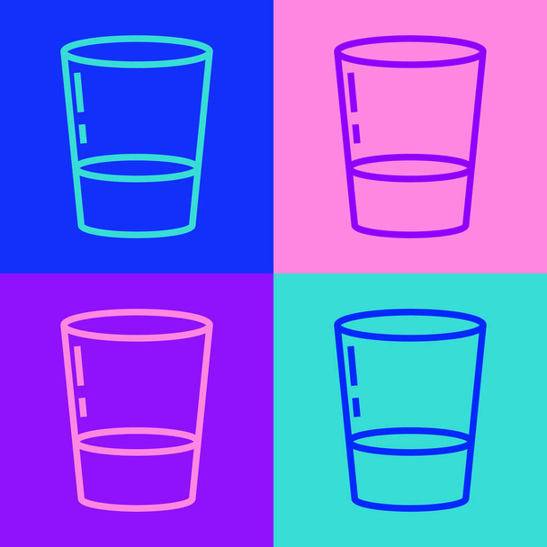 Pop art linha de vidro com ícone de água isolado no fundo de cor. Copo de refrigerante. Ilustração vetorial
. - Vetor, Imagem