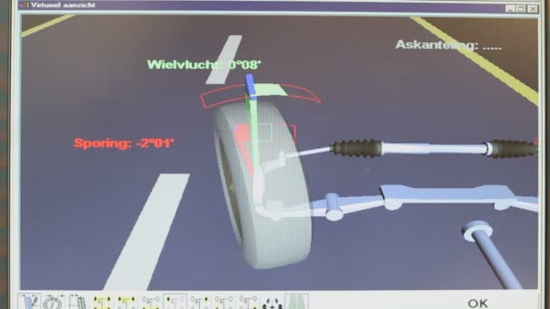 Počítačový monitor seřízení kola auta.Detailní záběr obrazovky - Záběry, video