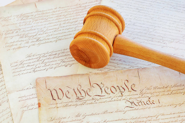 United States Constitution and wooden gavel - Photo, Image