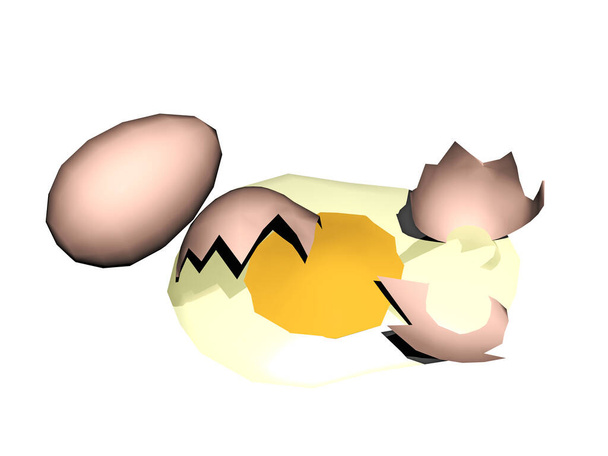Huevos rotos con cáscaras en la mesa
 - Foto, Imagen