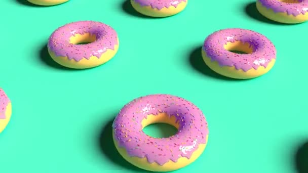 Realistische roze donuts minimalistische cover beeldmateriaal in staat om naadloze lus - Video