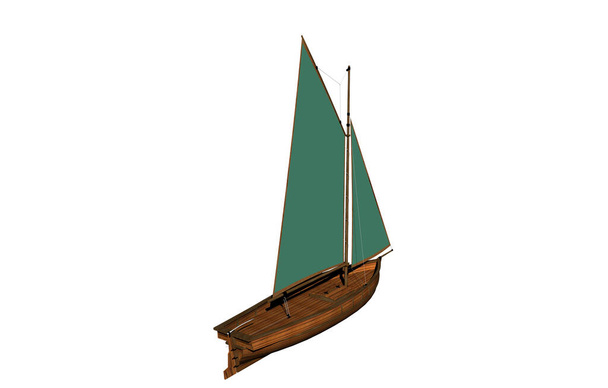 piccola barca a vela con vele gonfiate verdi - Foto, immagini