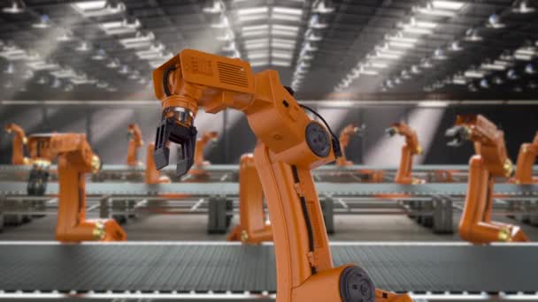 3D vykreslování robotické rameno v továrně 4k animace - Záběry, video