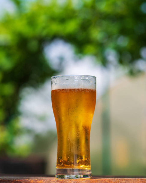 Un vaso de refrescante cerveza helada ligera en verano en el calor
 - Foto, imagen